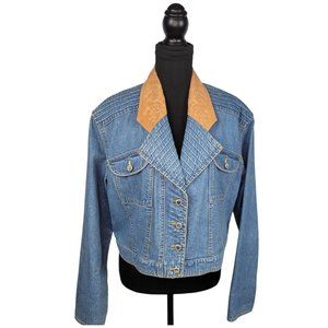 Vintage Robert Comstock Womens' Demin & Leather Collar Jacket Sz 12 Excellent VC